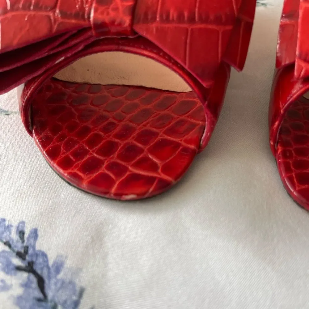‎Stuart Weitzman Red Croc Embossed Sandal heels